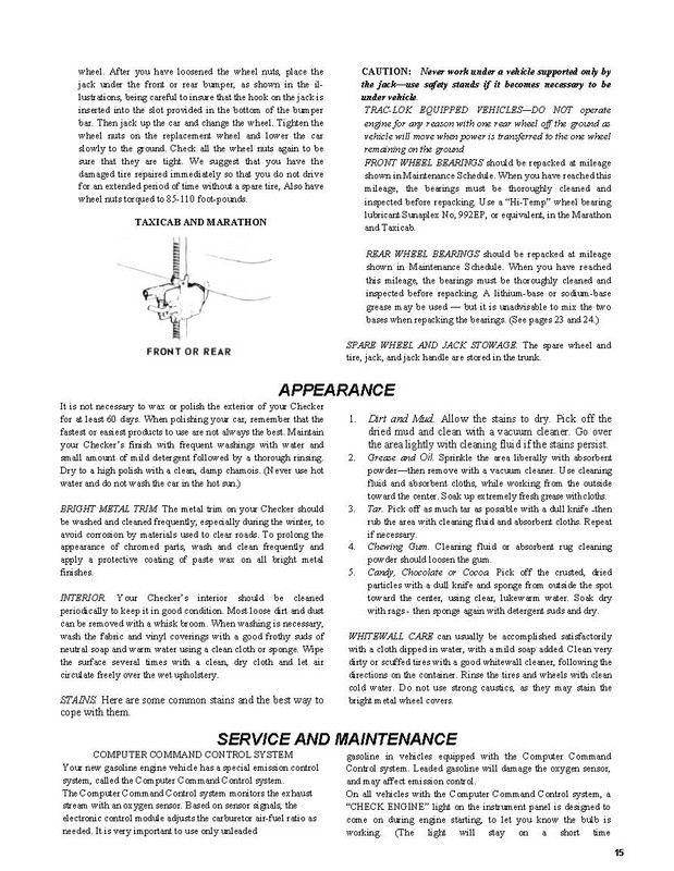 1982 Checker Owners Manual Page 4